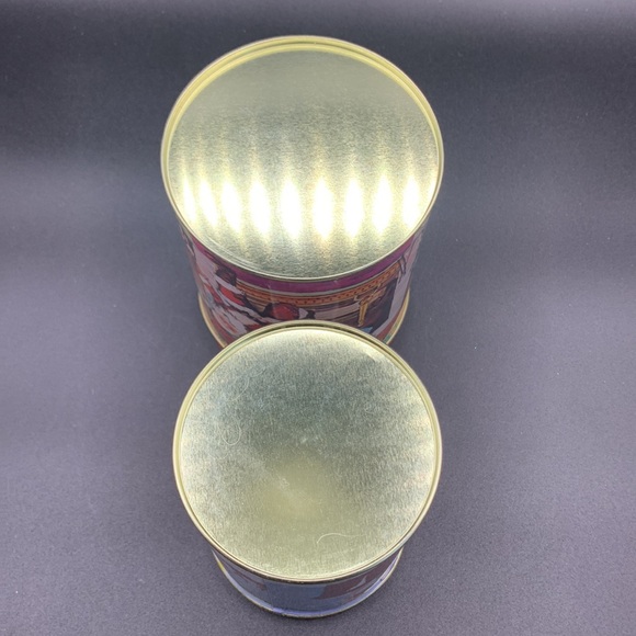 Vintage Two 80s Santa Airtight Round Metal Cookie Candy Food Containers - Picture 5 of 14